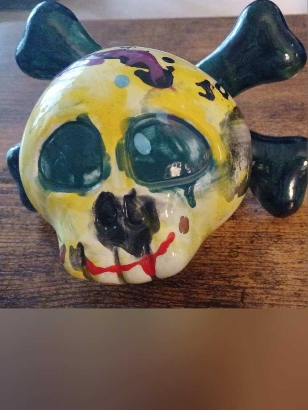 "Piggy Bank" Ceramic Skull Crossbones Handmade
